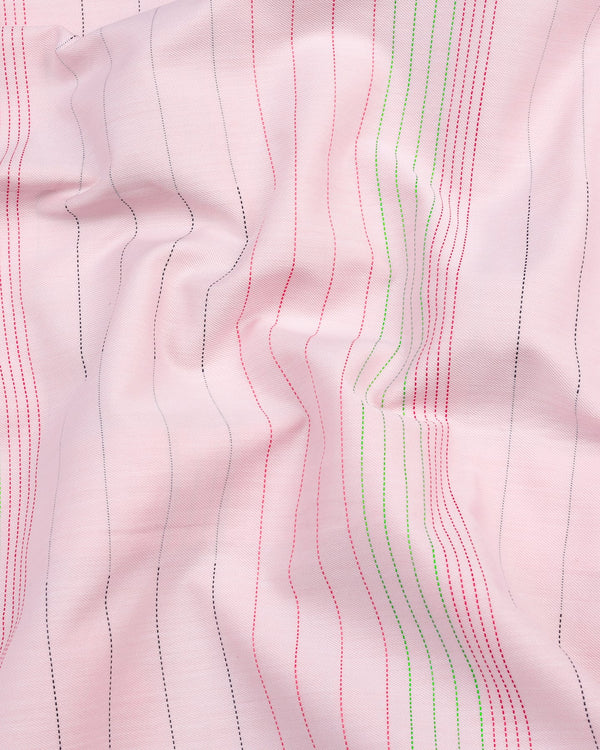 Light Peach Multicolored Weft Stripe Cotton Shirt