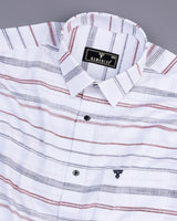 Aldona White With Red And Black Weft Stripe Linen Cotton Shirt