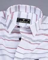 Aldona White With Red And Black Weft Stripe Linen Cotton Shirt