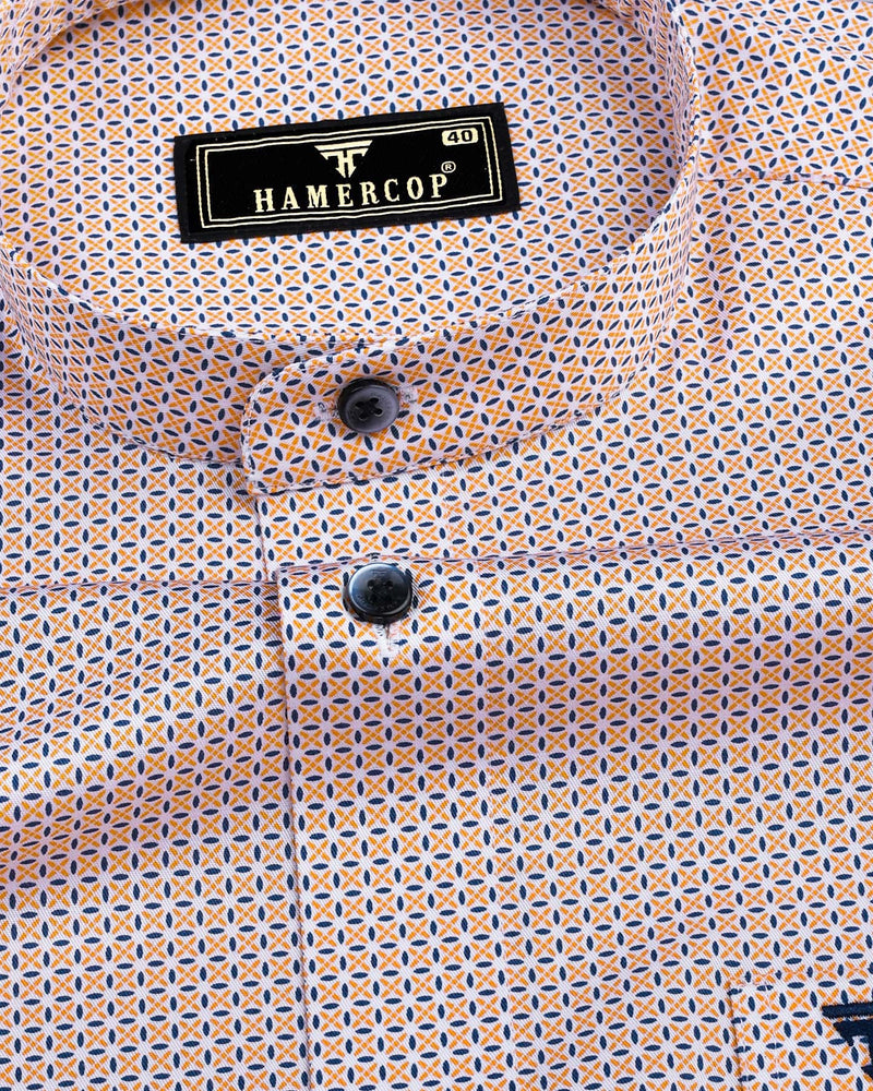 Apricot Orange Geometrical Printed Cotton Shirt