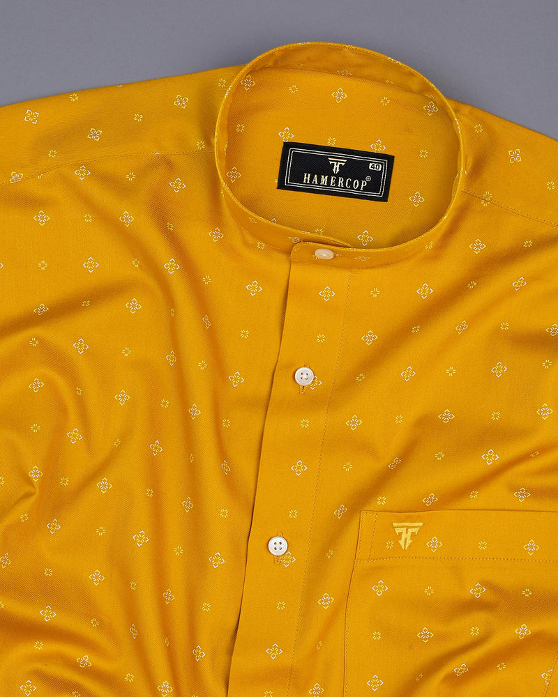 Dark Turmeric Yellow Square Printed Cotton Shirt