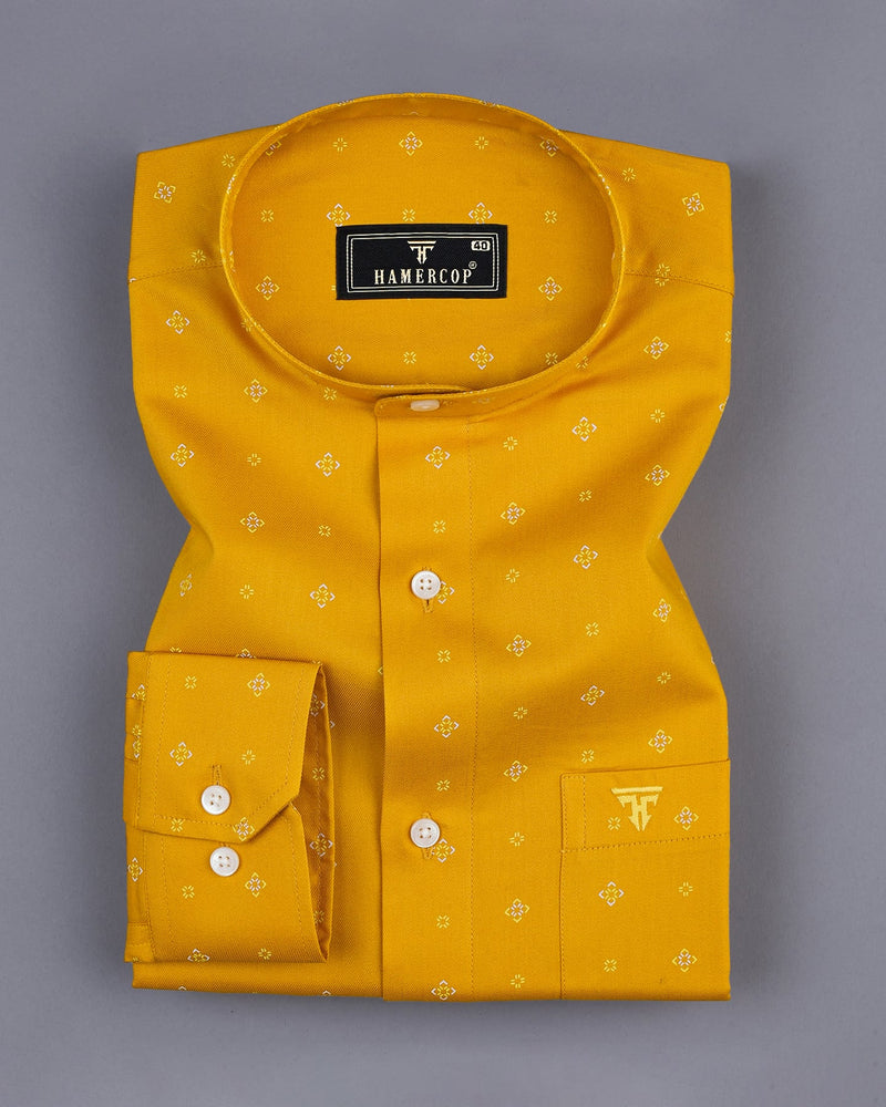 Dark Turmeric Yellow Square Printed Cotton Shirt