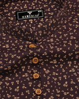Dark Chocolate Brown Printed Dobby Cotton Shirt Style Kurta