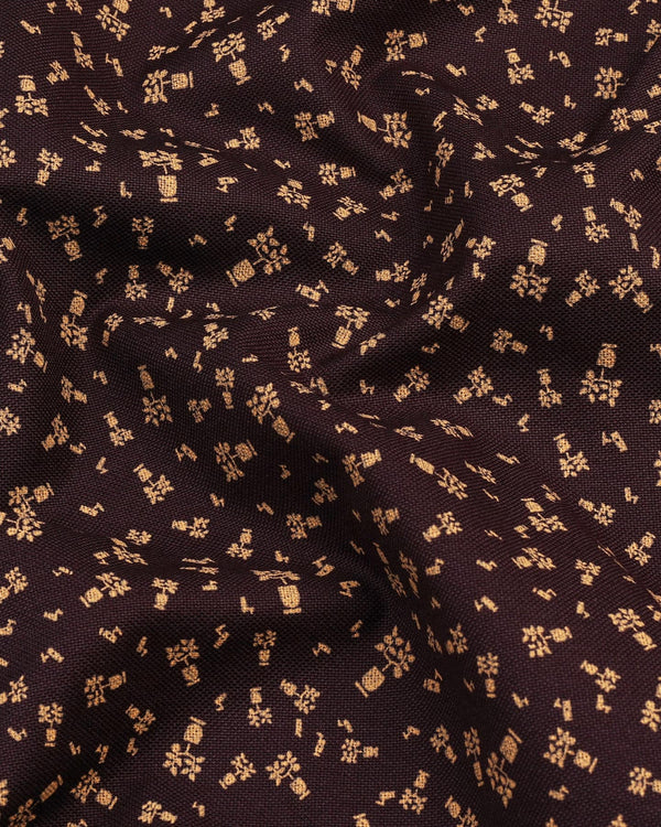 Dark Chocolate Brown Printed Dobby Cotton Shirt Style Kurta