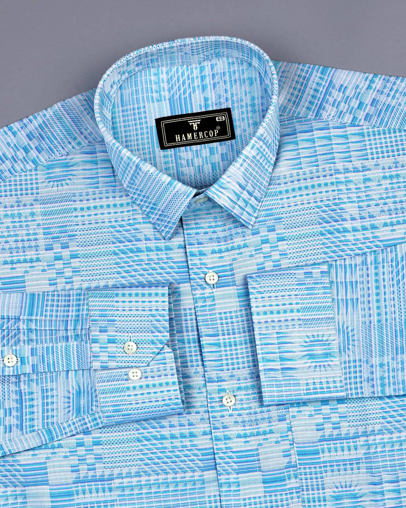 Animo Blue Jacquard Texture Premium Cotton Shirt