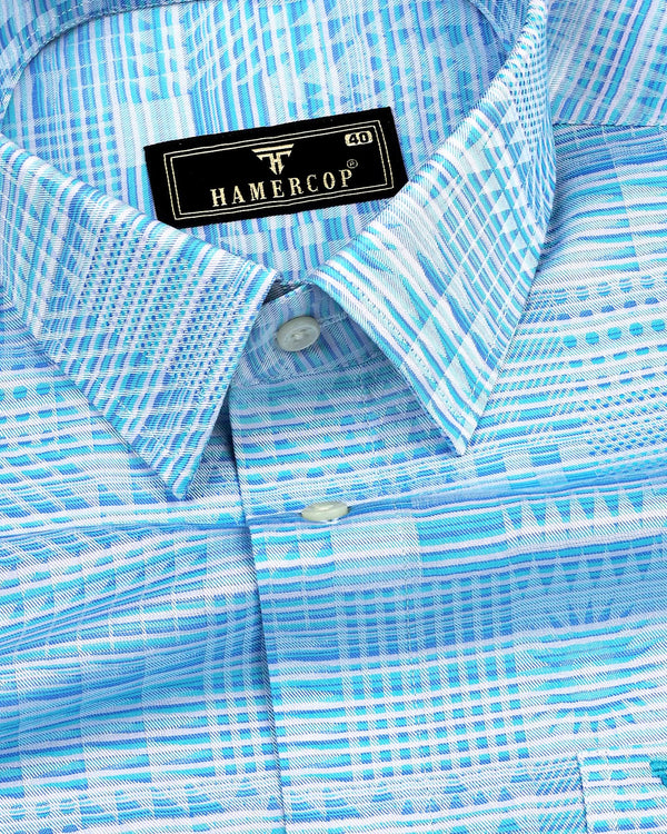 Animo Blue Jacquard Texture Premium Cotton Shirt