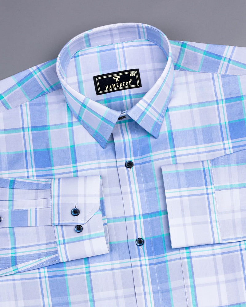 Turin Blue With White Twill Check Cotton Shirt