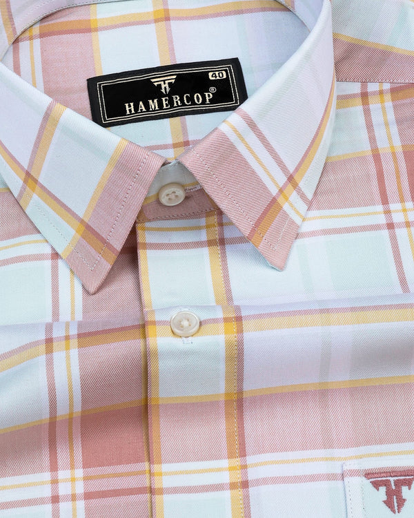 Turin Peach With Yellow Twill Check Cotton Shirt