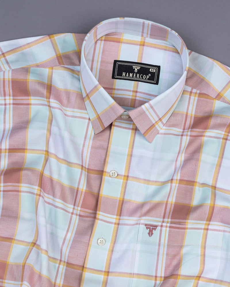 Turin Peach With Yellow Twill Check Cotton Shirt