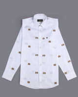 Brown ToyTrain Printed Jacquard White Gizza Shirt
