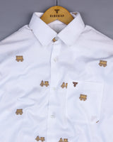 Brown ToyTrain Printed Jacquard White Gizza Shirt