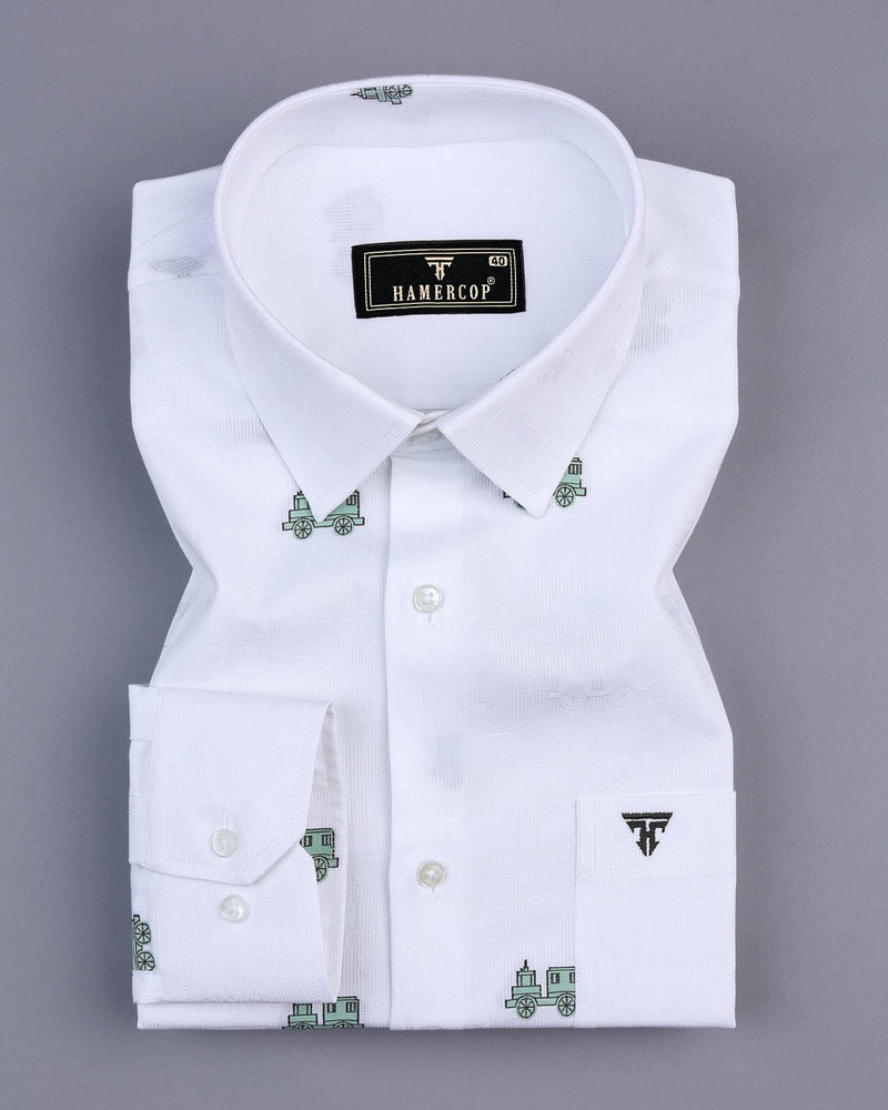 Green ToyTrain Printed Jacquard White Gizza Shirt