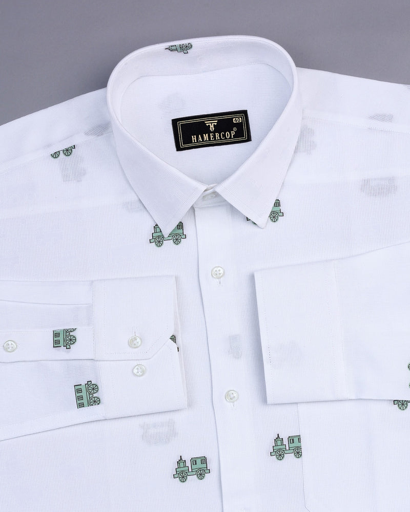 Green ToyTrain Printed Jacquard White Gizza Shirt