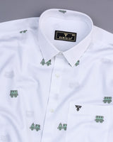 Green ToyTrain Printed Jacquard White Gizza Shirt