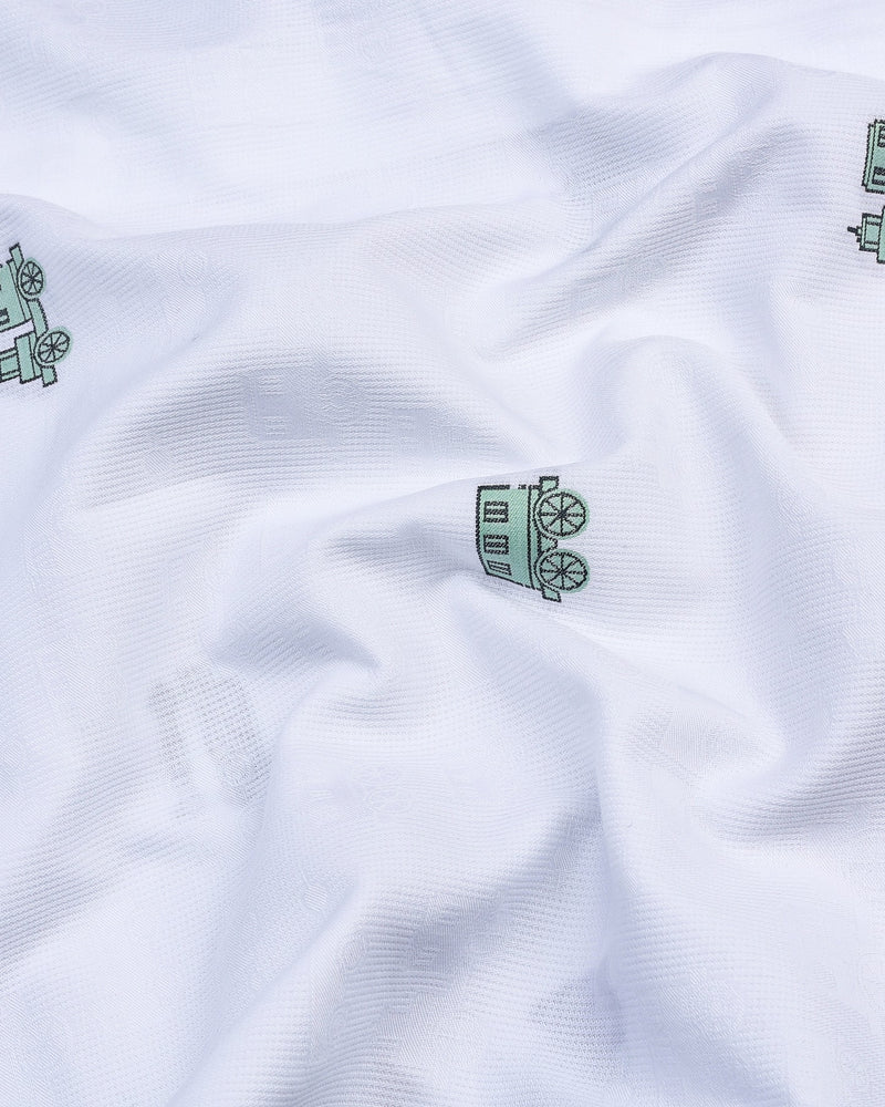 Green ToyTrain Printed Jacquard White Gizza Shirt