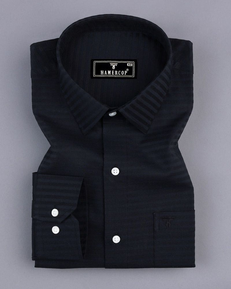 Black Self Weft Stripe Dobby Cotton Formal Shirt