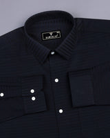 Black Self Weft Stripe Dobby Cotton Formal Shirt