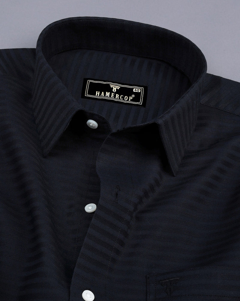 Black Self Weft Stripe Dobby Cotton Formal Shirt