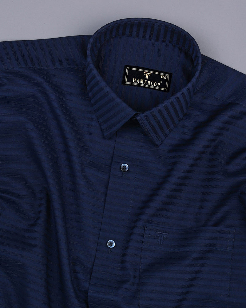 NavyBlue Self Weft Stripe Dobby Cotton Formal Shirt