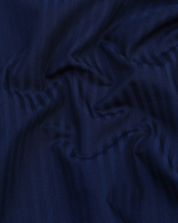 NavyBlue Self Weft Stripe Dobby Cotton Formal Shirt
