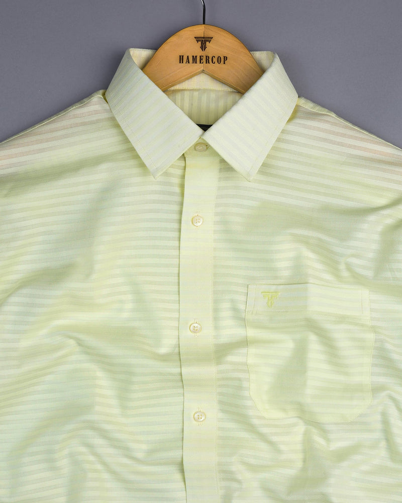 Light Yellow Self Weft Stripe Dobby Cotton Formal Shirt