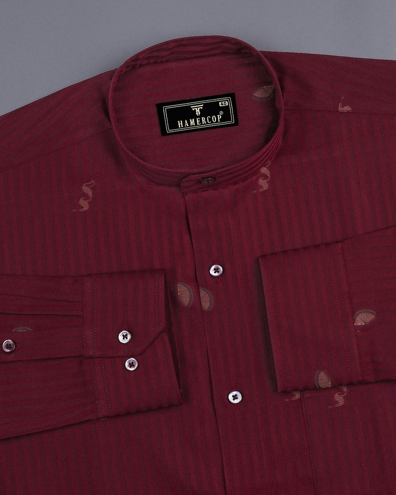 Spartan Maroon Jacquard Printed With Self Stripe Giza Shirt