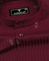 Spartan Maroon Jacquard Printed With Self Stripe Giza Shirt