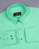 Bright Mint Green Jacquard Textured Cotton Shirt