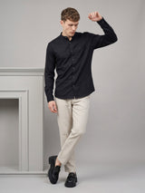 Deep Black Dobby Texture Solid Premium Cotton Shirt