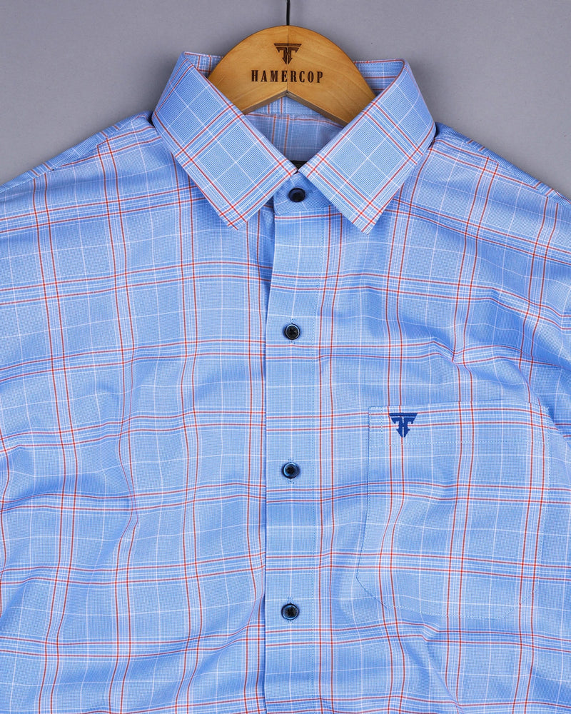 Skyblue Orange Micro Check Formal Shirt Hamercop Skyblue Orange Micro Check Formal Shirt Hamercop