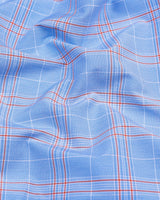 Bliss SkyBlue With Orange Micro Check Formal Cotton Shirt