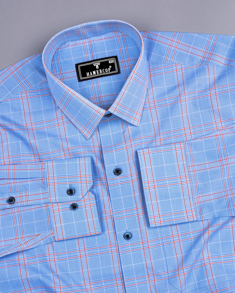 Skyblue Orange Micro Check Formal Shirt Hamercop Skyblue Orange Micro Check Formal Shirt Hamercop