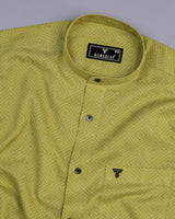 Bitter Lemon Green Multi Square Printed Dobby Cotton Shirt