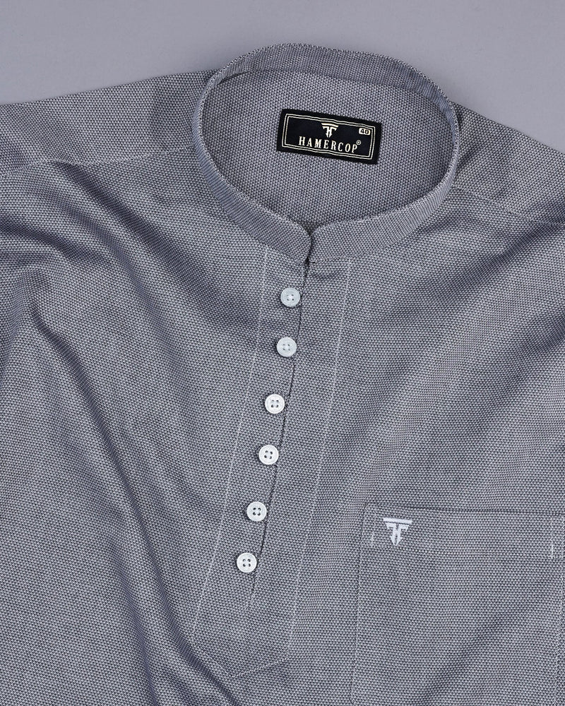Arsenic Black Dobby Textured Cotton Shirt Style Kurta