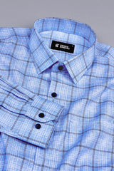 Sky blue with black and white lines windowpane check shirt