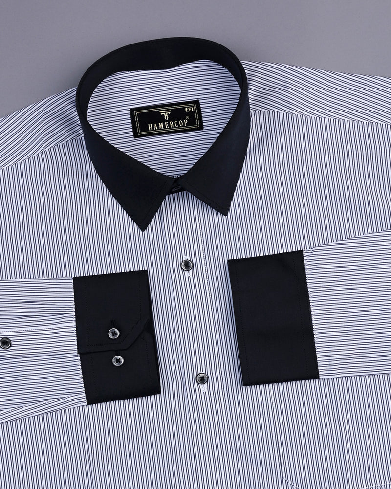 Calzo Black With White Stripe Cotton Designer Shirt