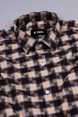 Dark Brown and Cream with yellow line windowpane check shirt