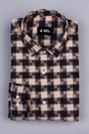 Dark Brown and Cream with yellow line windowpane check shirt