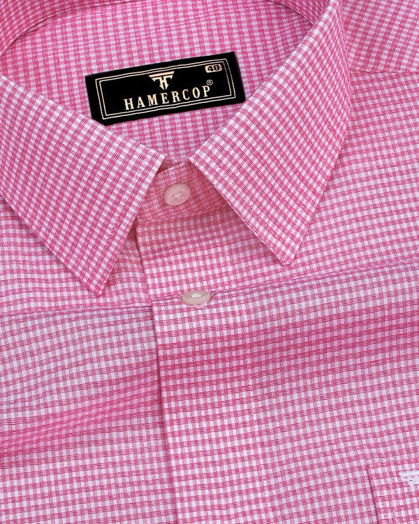 Ultra Pink With White Small Check Cotton Shirt