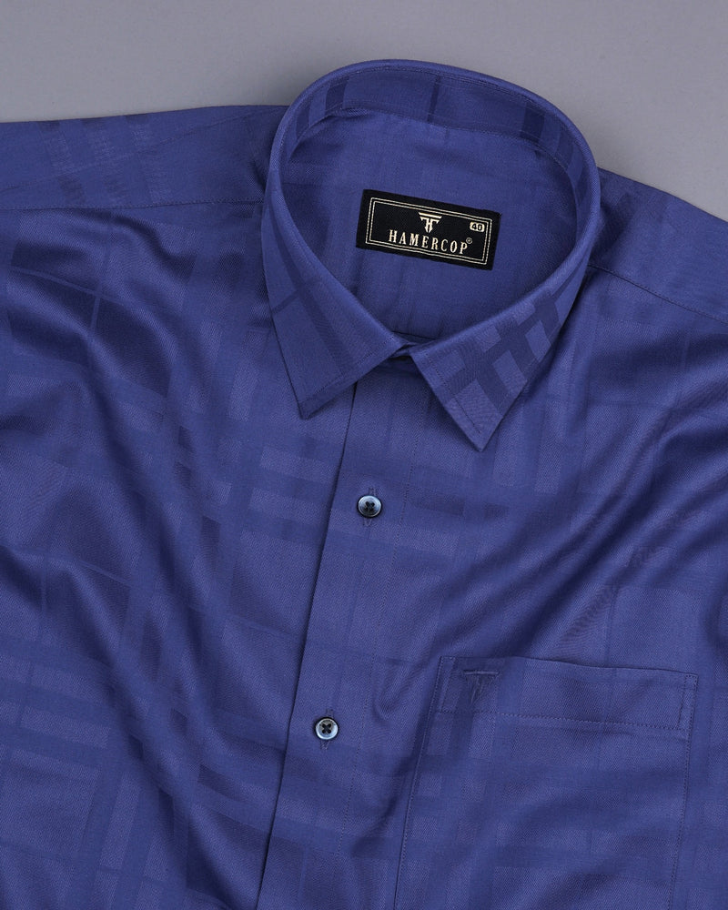 Volos Blue Self Check Dobby Solid Cotton Shirt