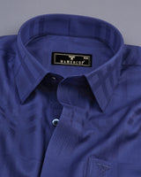 Volos Blue Self Check Dobby Solid Cotton Shirt