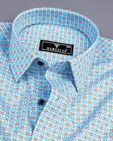 Topeka Blue With Orange Geometrical Printed Cotton Shirt