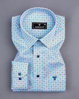 Topeka Blue With Orange Geometrical Printed Cotton Shirt