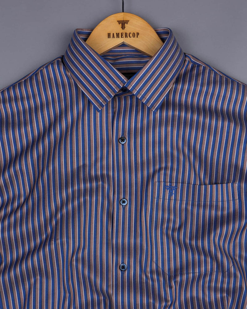 Blue With Brown Stripe Premium Cotton Shirt