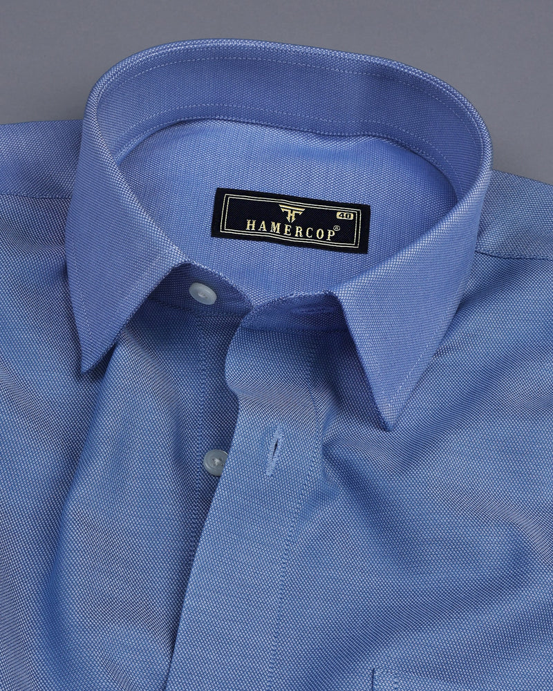 Everton Blue With White Dobby Texture Formal Cotton Shirt