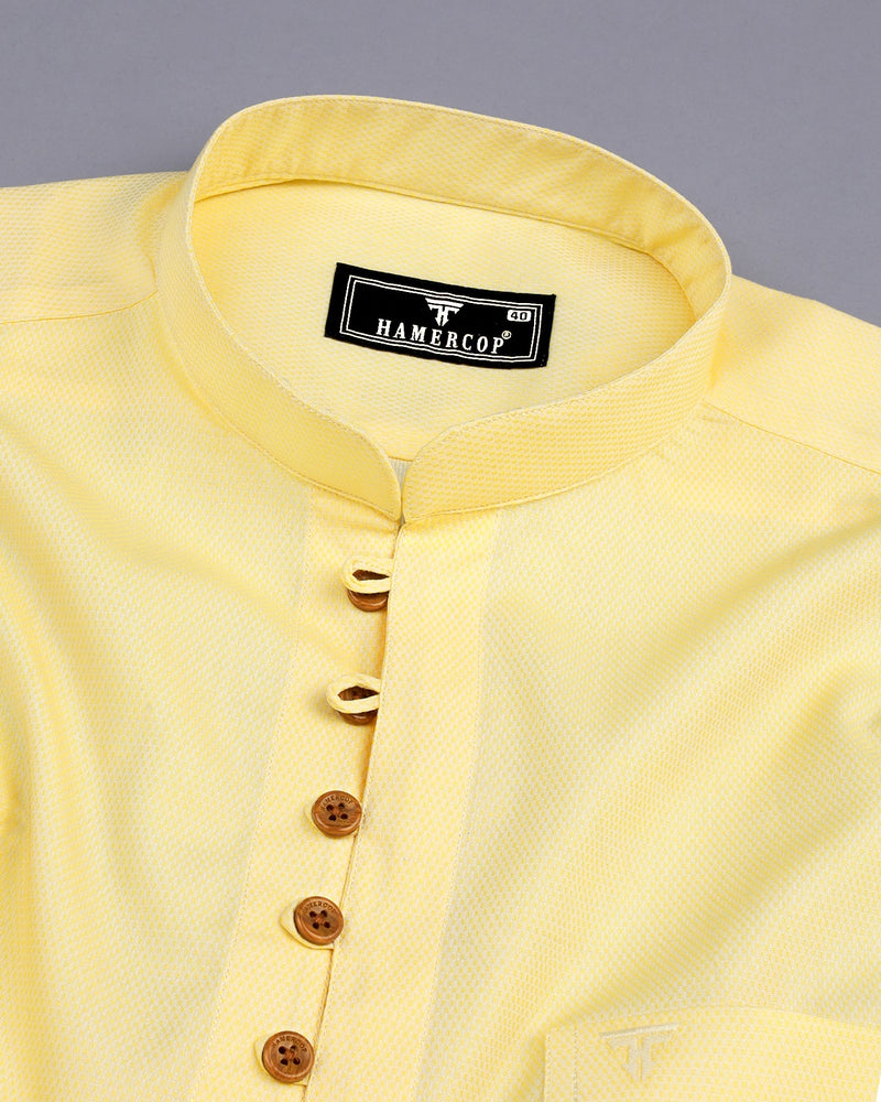 Lime Yellow Dobby Cotton Shirt Style Kurta