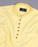 Lime Yellow Dobby Cotton Shirt Style Kurta