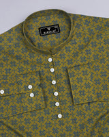 Green Folk Flower Poplin Printed Cotton Shirt Style Kurta