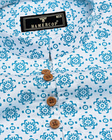 Blue Folk Flower Poplin Printed White Cotton Shirt Style Kurta