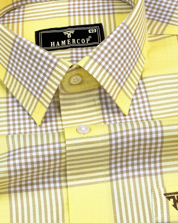 Jester Yellow With Brown Twill Check Cotton Shirt